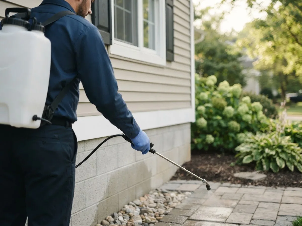 Pest control technician inspecting a home in Indian Orchard, MA